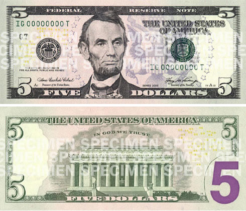 New US 5 Dollar Bill