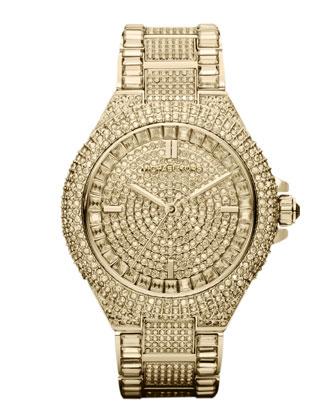 Michael Kors Golden Stainless Steel Camille Three-Hand Glitz Watch
