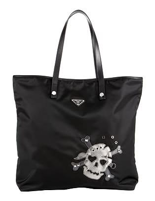 Prada Black Nylon Skull Tote